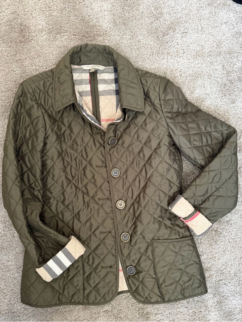 Burberry Beige and Olive Quilted Plaid Jacket Interior - Picture 7 of 7